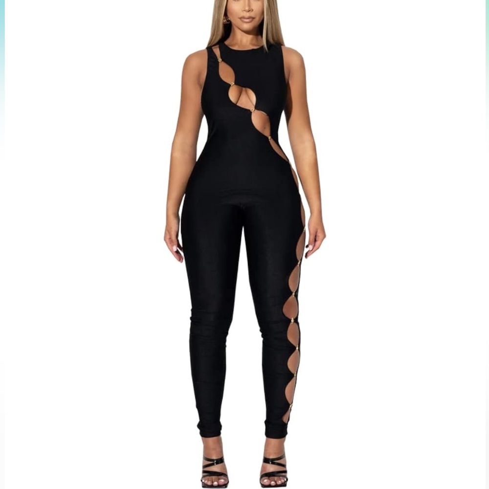 Women’s Black Cutout Sexy Jumpsuit One Piece Outfit Size Medium